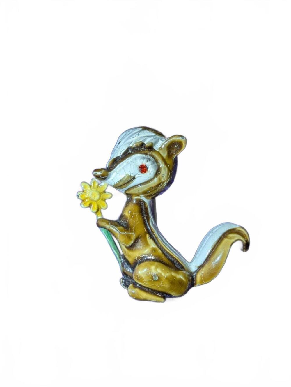 Vintage Skunk Flower Brooch Pin Enamel Style Animal Jewelry